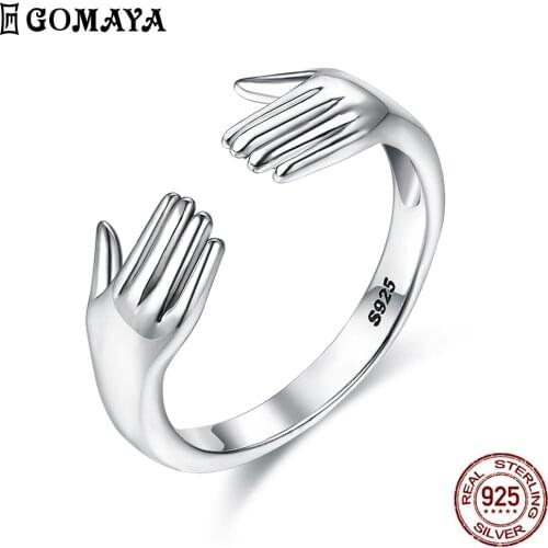 GOMAYA 925 Sterling Silver Finger Ring For Women Double Hand Shape Ring Simple Neo-Gothic Anniversary Hot Sale Fine Jewelry
