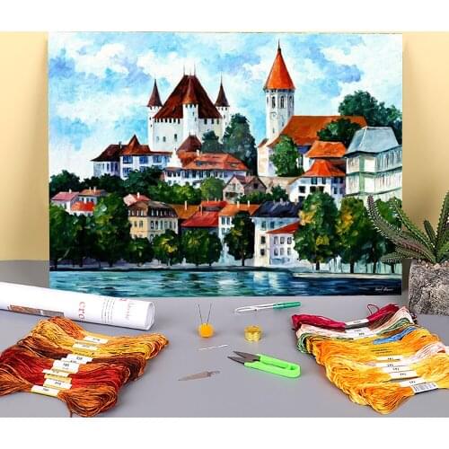 Oil Painting Style Pre-Printed 11CT Cross-Stitch Patterns Embroidery DMC Threads Handmade Painting Handiwork Hobby Needle