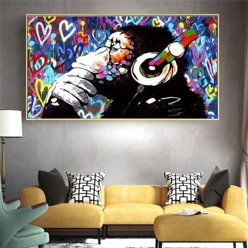 DJ Monkey Canvas Paintings Animals Poster and Print Colourful Graffiti Art Wall Art Picture for Living Room Home Decoration