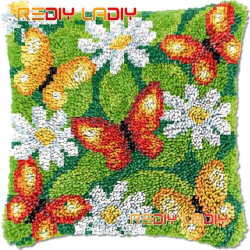 Latch Hook Cushion Flowers DIY Needlepoint Kits Chunky Acrylic Yarn Arts Crocheting Lofty Pillow Case Hobby & Crafts