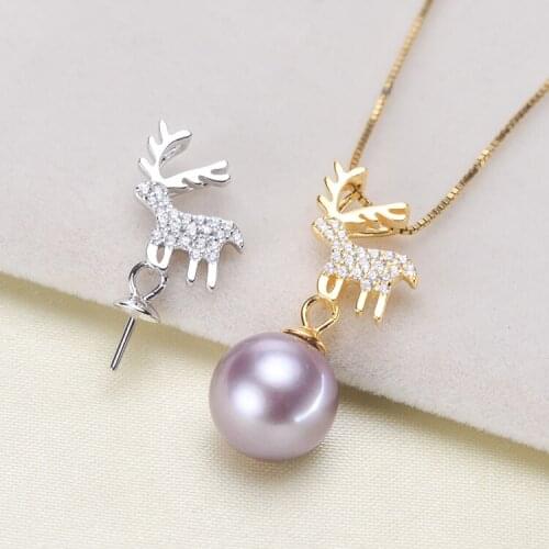Christmas Deer 925 Sterling Silver Pearl Pendant Classical Necklace Pendant Setting Findings Parts Fittings Women Accessories