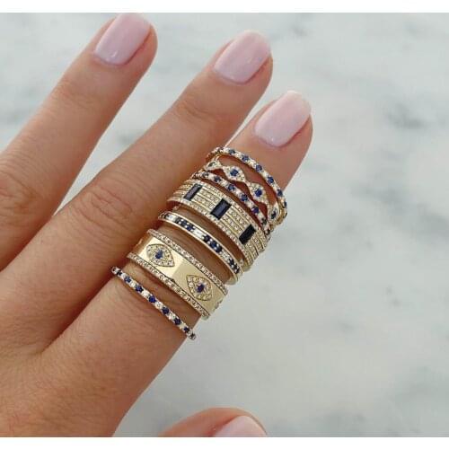 2021 Hot Selling Gold Color Evil Eye CZ Band Wide Engagement Ring For Women Dainty Fashion Stacking Stack Midi Finger Jewelry