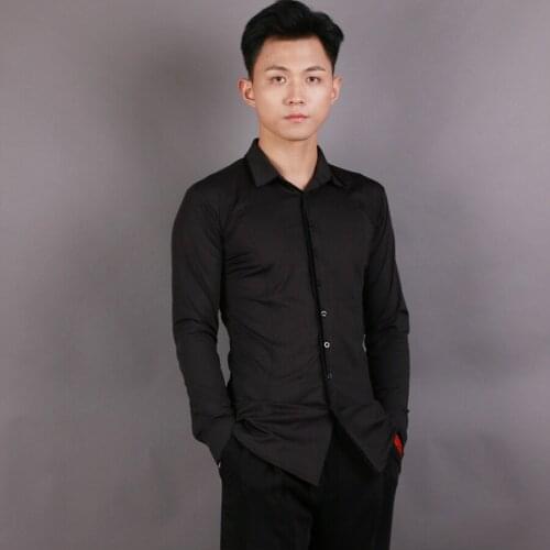 Men Ballroom Dance Top Black Rumba Tango Salsa Samba Cha Cha Performance Shirt Slim Standard Dance Waltz Practice Wear DC3389