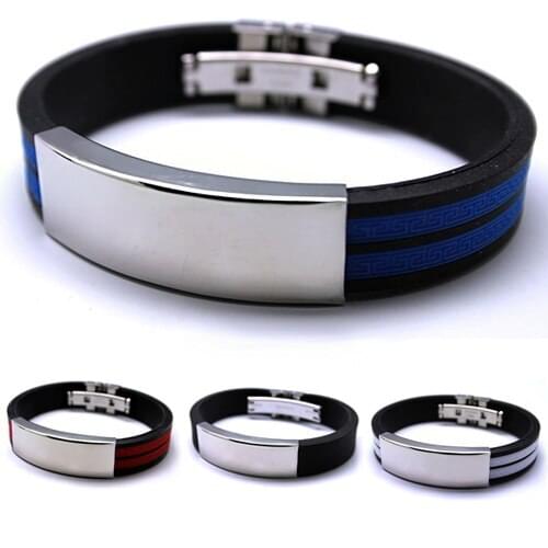 Men Stainless Steel Bracelet Rubber Black Red Blue White Multi Colour Fashion Jewelry Couples Bangle Valentines Day Gift
