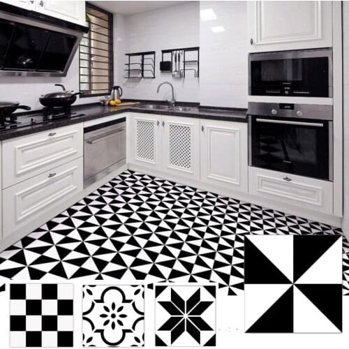 30PCS Modern Style Tile Self-Adhesive Wall Sticker Black White PVC Floor Sticker Bathroom Kitchen Oil-Proof Waterproof Wallpaper