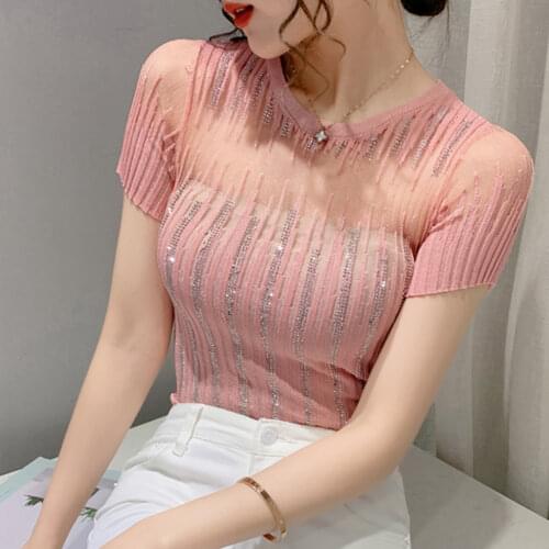 Sexy Hollow Out Drills Summer New Short Sleeve Sweater-Shirt Cultivate OneS Morality Ice Silk Blouse Thin Female Knit Net Yarn