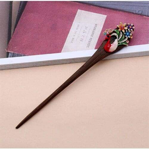 Charm Womens Hairclip Vintage Peacock Hair Jewelry Handmade Ebony Wood Sticks Hairpins Bridal Hair Ornaments Flowers Hair Forks