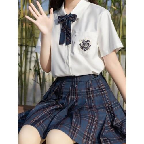 Original Genuine Summer JK Uniform White Short Sleeve Shirt Female Student Top Embroidered Shirt