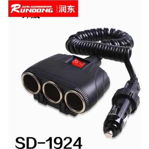 Shunwei three-hole cigarette lighter with locking function on-board one-to-three converter 1.2m line SD-1924