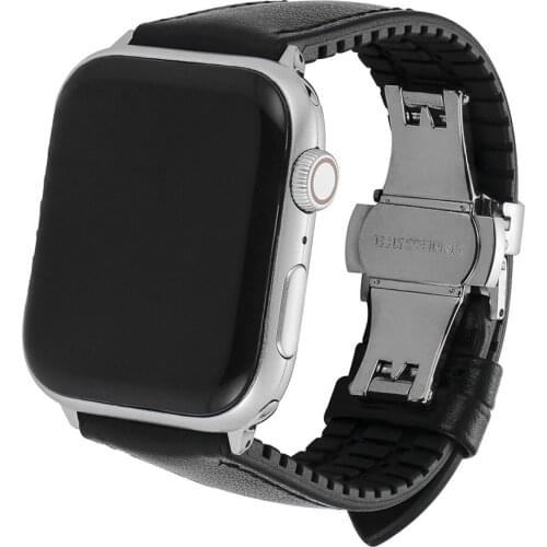 Elastic Buckle Silicone Genuine Leather Strap for Apple Watch SE Band Series 6 5 4 3 Bracelet for iWatch 40mm 44mm 38/42mm Belt