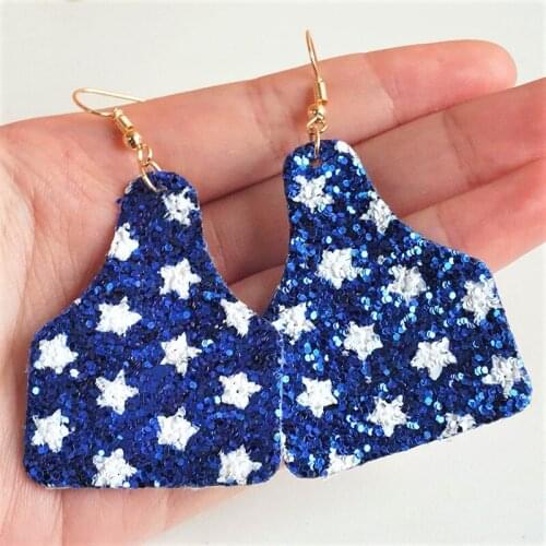 America Flag Patriotic Stars Faux Leather Earrings 4th Of July Glitter Red White and Black Independence Day Gifts