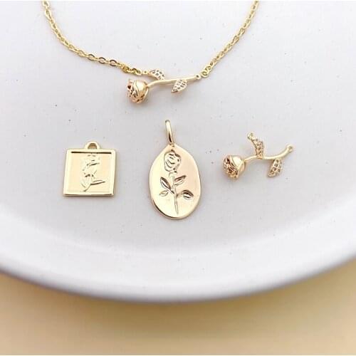 Gold-covered roses series jewelry materials DIY rose clavicle chain accessories necklace pendant square card
