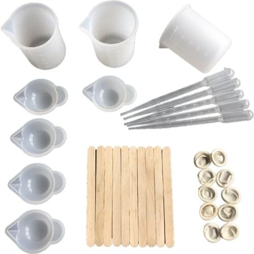 Silicone Measuring Cups for Resin Resin Mixing Cups Epoxy Measuring Cups with Wooden Stirrers for Jewelry Casting Molds Epoxy DI