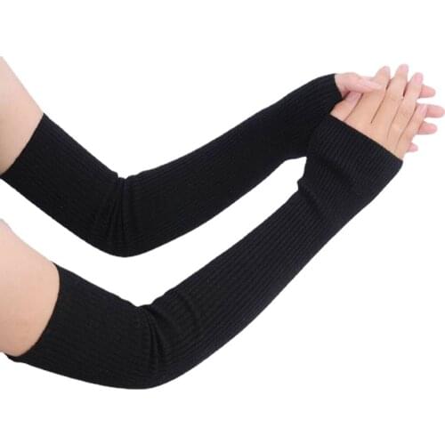 Sparsil Women Cashmere Glove Long Sleeve Protection Elbow Wool Knit Thick Fingerless Mittens Winter Soft Arm Warmers 50cm Length