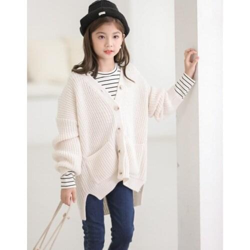 2020 New Teen Girls Midi Length Knitting Sweaters Fashion Mother and Daugther Autumn Clothing Kids Girls Casual Cardigan, #1135