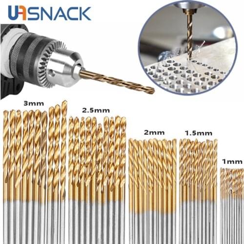 50Pcs HSS High Speed Steel Drill Bits Set Titanium Coated Drill Bits Tool High Quality Woodworking Power Tools 1/1.5/2/2.5/3mm