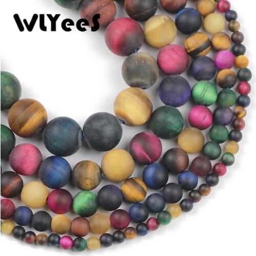 WLYeeS Matte Colorful Tiger Eye Natural Stone Round Spacer Loose beads For Jewelry Making DIY Bracelet Necklace 15'' 4/6/8/10/12