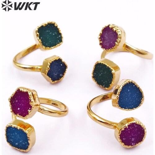 WT-R119 WKT wholesale Indian Double stone rings Beautiful gold color edged natural quartz rings for women