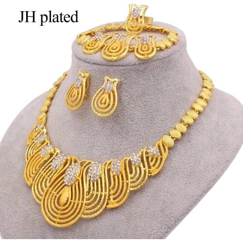 Jewelry earrings pendants necklace ring earing sets rings bracelets for women 24K gold colour African wedding gift jewellery set