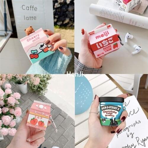 3D Earphone Cases For AirPods Case Cute Bottle Strawberry Milk For Apple Airpods pro Protect Cover For Earpods Earbuds Case