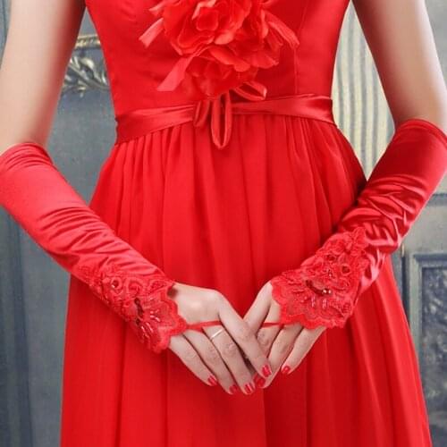 Womens Erotic Accessories Sexy Long Fingerless Flower Beaded Gloves Bride Wedding Dress Gloves Lace Embroidered Hand Sleeves