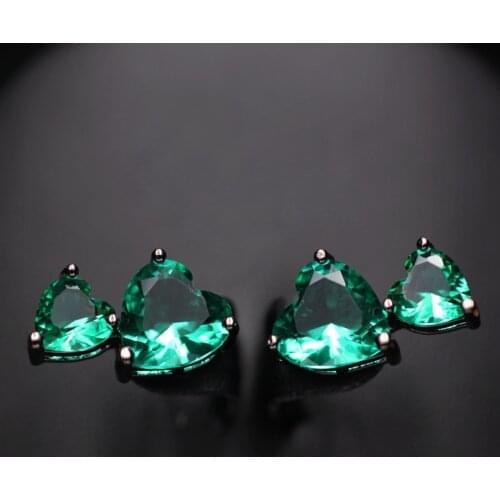Sweety Elegant Cute Double Heart Stud Earrings for Women Cubic Zirconia Heart-shaped Stud Earrings for Women Three colors Green