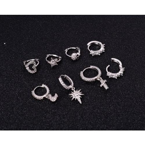 1Pcs New Design CZ Zircon Crystal Small Hoop Earrings For Women Heart /Cross /Star/Moon/Skull Huggie Earring Fashion Jewelry