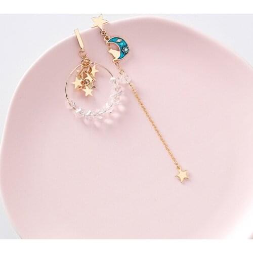 New Arrival Gold Color Star Blue Moon AB Style Earrings For Women Fashion Korea Transparent Crystal Big Circle Dangle Earings