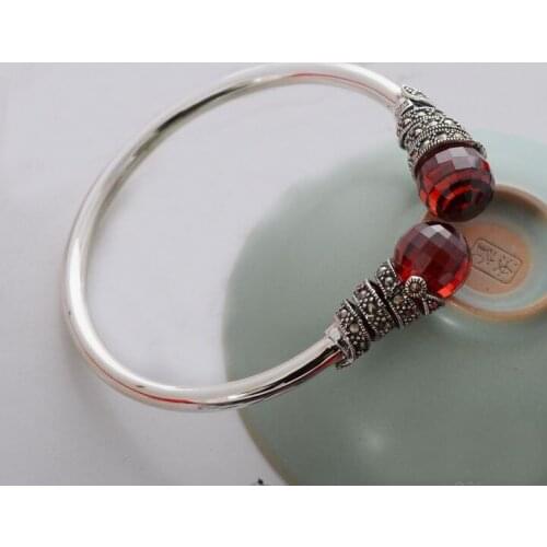- silver s925 pure silver thai silver red zircon bracelet womens hand ring