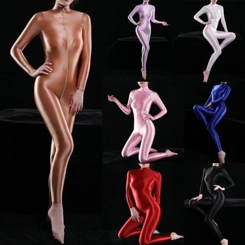 Women Ultra Shiny Bodysuit 2-Way Zipper Swimsuit Leotard Jumpsuit Clubwear AIC88