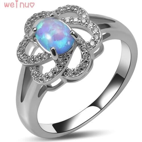 Weinuo Blue Fire Opal White Crystal Ring 925 Sterling Silver Top Quality Fancy Jewelry Wedding Ring Size 5 6 7 8 9 10 A381