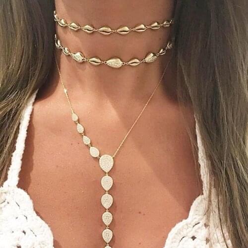 2021 Summer New Women Fashion Choker Chain Gold Color High polished Sea Shell Charm Bead Necklace