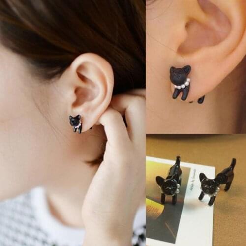 1 Piece New Style Fashion Lovely Cartoon Black Cat Leopard Earrings Women Jewelry Puncture Stud Earrings