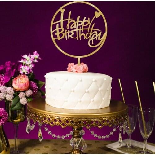 100pcs/lot Creative Golden happy birthday design wedding cake inserted card Wedding birthday Cake Topper Party Cake Decorations