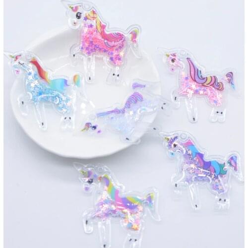 12Pcs 45*43mm Printed Colorful Unicorn Sequins Appliques for DIY Clothes Patches Headwear Clips Bow Pendant Decor Accessories