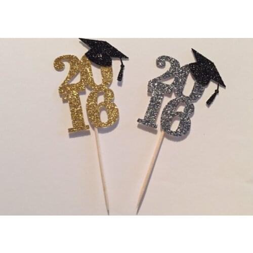 2016 Graduation Glitter Cupcake Toppers birthday decorations custom number wedding toothpicks Bridal baby shower party decor