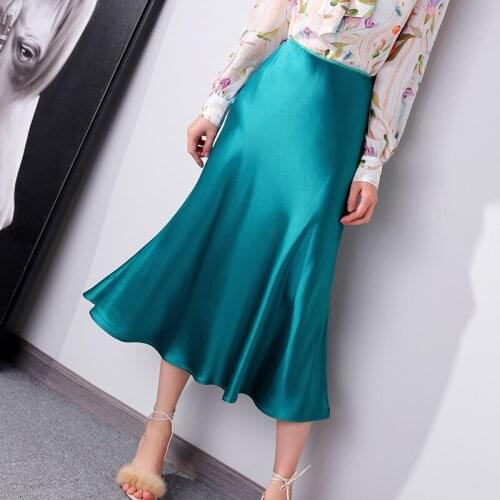 2021 New Style Summer Japanese Fashion Triacetic Acid Silk Simple High Waist Elastic Long Skirt