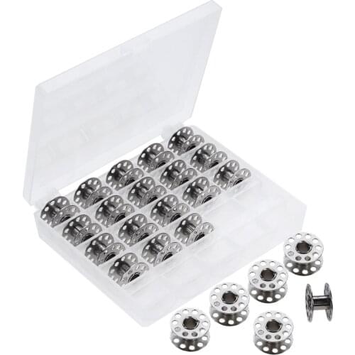 25Pcs Household Electric Sewing Machine Bobbins Spools Empty Metal Sewing Thread Bobbin & Plastic Storage Box for Brother Singer