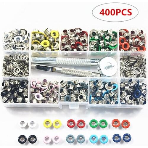 400sets Metal Eyelets with Grommet Dia 5mm for DIY Scrapbooking Cap Leathercraft Shoes Belt Bag Tag Clothes Accessories+Tools