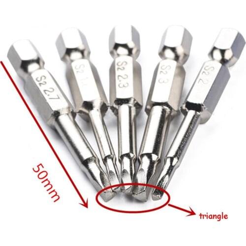 5pcs/set 1/4" Hex Shank Electric Screwdriver Bits S2 Steel Magnetic Triangle Bit 1.8/2.0/2.3/2.7/3.0*50mm Hand Tool Accessories