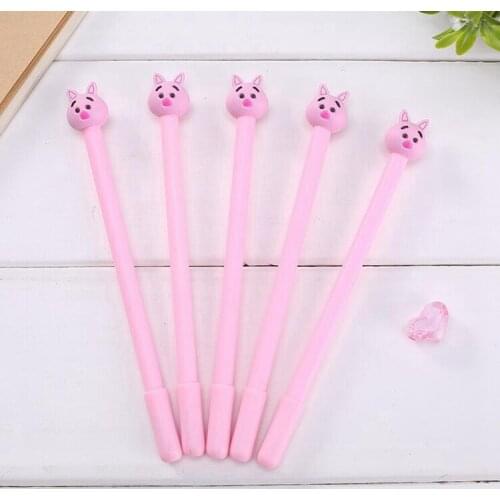 5 pieces/lot) Kawaii Pink Pig Gel Pens Cartoon Black Ink Pens for Kids School Supplies