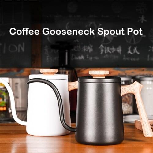 600ML Non-stick Stainless Steel Pour Over Coffee Tea Pot with Thermomet Long Narrow Spout Hand Drip Kettle Coffee Accessories