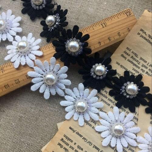 Black and white milk silk water soluble lace flower rhinestone beaded clothing lace material dress belt accessories