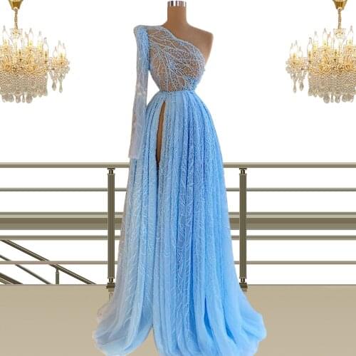Floria One-Shoulder Light Blue Prom Dresses for Women Party Ball Gowns Girls Quinceanera Dress Long Formal Clothing CXF67