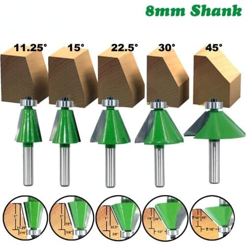 1pc 8mm Shank Chamfer Router Bit 11-45 Degree Bevel Edging Milling Cutter for Wood Woodork Machine Tools