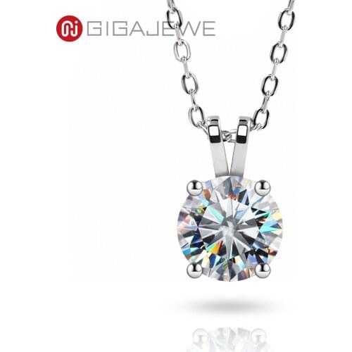 GIGAJEWE 0.8ct 6mm EF Round 18K White Gold Plated 925 Silver Moissanite Necklace Diamond Test Passed Jewelry Christmas Gift