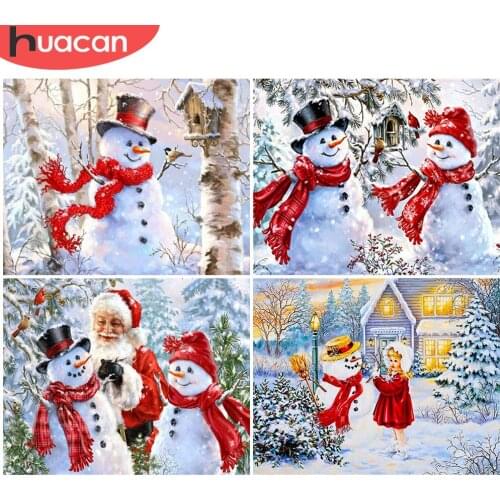 HUACAN DIY Diamond Painting Christmas 5D Diamond Embroidery Cross Snowman Rhinestone Picture Decoration For Home
