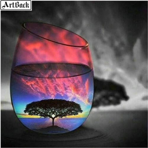 Square full 5d diamond painting cup sunset landscape full square diamond mosaic sticker 3d diamond embroidery crafts kit