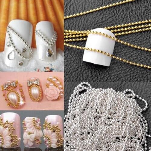 100cm Nail Art Metal Chain Gold Silver Bead Micro Nail Line Acrylic Tips DIY Decoration Glitter Striping Ball