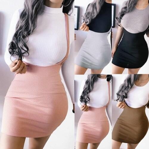 Fashion Womens Bodycon Shoulder Straps High Waist Overall Skirt Suspender Skirt